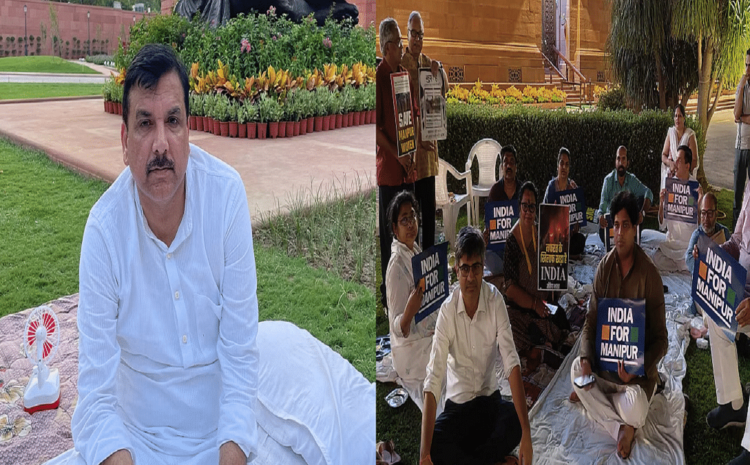  संसद परिसर में संजय सिंह से मिलीं सोनिया गांधी,धरने पर बैठे हैं AAP सांसद
