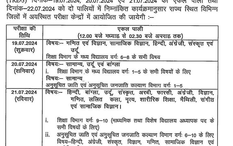  BPSC शिक्षक बहाली परीक्षा का टाइम टेबल हुआ जारी,19 से 22 जुलाई तक होगी परीक्षा